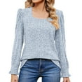 thumbnail image 1 of tarylea Square Neck Shirt for Women Ribbed Ruffled Long Sleeve Shirts Solid Color Loose Pullover Fall Dailywear, 1 of 6