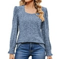 thumbnail image 1 of tarylea Square Neck Shirt for Women Ribbed Ruffled Long Sleeve Shirts Solid Color Loose Pullover Fall Dailywear, 1 of 7