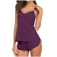 thumbnail image 1 of tarylea Summer Pajamas Sets for Women Deep V Neck Spaghetti Strap Tank Tops Elastic Waist Side Split Shorts Solid Color Satin Suits Casual Loose Homewear Lounge Sets, 1 of 4