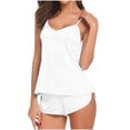 thumbnail image 1 of tarylea Summer Pajamas Sets for Women Deep V Neck Spaghetti Strap Tank Tops Elastic Waist Side Split Shorts Solid Color Satin Suits Casual Loose Homewear Lounge Sets, 1 of 4