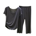 thumbnail image 1 of tarylea Summer Pajamas Sets for Women Scoop Neck Short Sleeve Tops Elastic Waist Wide Leg Pants Solid Color Casual Loose Sleepwear Comfy Loungewear, 1 of 5