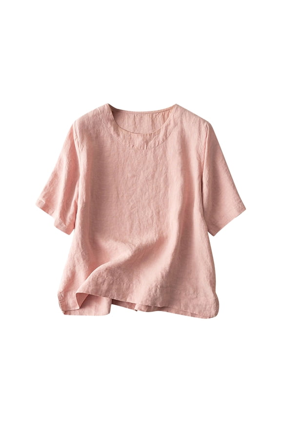 Summer T-Shirt for Women Elbow Length Sleeve Scoop-Neck Loose Fitting Comfy Side Slit Basic Daily Wear Tees