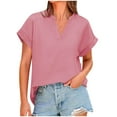 thumbnail image 1 of tarylea Summer Tops for Women Rolled Short Sleeve Notch Neck Loose Fitting Breathable Moisture-Wicking Summer Casual Blouse, 1 of 8