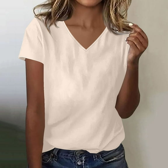 tarylea Summer Tops for Women Short Sleeve V Neck T-Shirt Tops Casual Loose Comfy Basic Solid Color Dailywear Tops