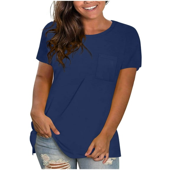 tarylea Summer Tops for Women V Neck Short Sleeve Shirts Solid Color Loose Tunic Casual Trendy Basic Dailywear Tops