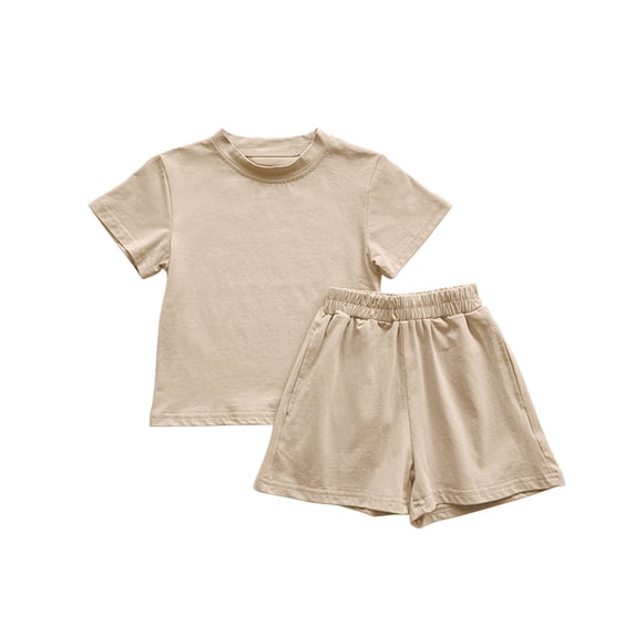 tarylea Summer Unisex Pajamas Sets for Toddler Baby Girls Boys Crew Neck Short Sleeve Tops Elastic Waist Wide Leg Shorts Solid Color Sleepwear Suits Casual Loose Toddler Sets for 1-10 Years