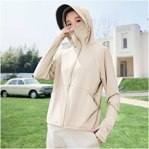 tarylea Sunproof Hoodies for Women Full Zipper Long Sleeve Crop Tops with Thumb Holes Solid Color Loose Jackets Casual Comfy Lightweight Tops