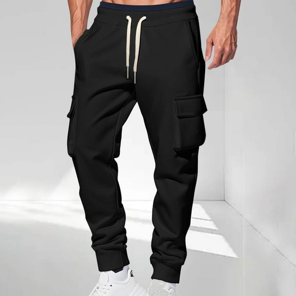 tarylea Sweatpants for Men Cinch Bottom Drawstring Cargo Pants Elastic Waist Solid Color Trousers with Pockets Casual Workout Pants