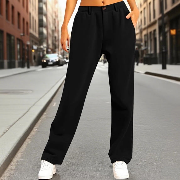 tarylea Sweatpants for Women Button Elastic Waist Solid Color Trousers Casual Loose Comfy Workout Dailywear Pants with Pockets
