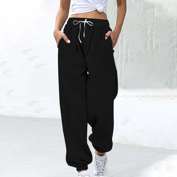 tarylea Sweatpants for Women Drawstring Elastic Waist Trousers Solid Color Cinch Bottom Pants with Pockets Casual Loose Dailywear Pants