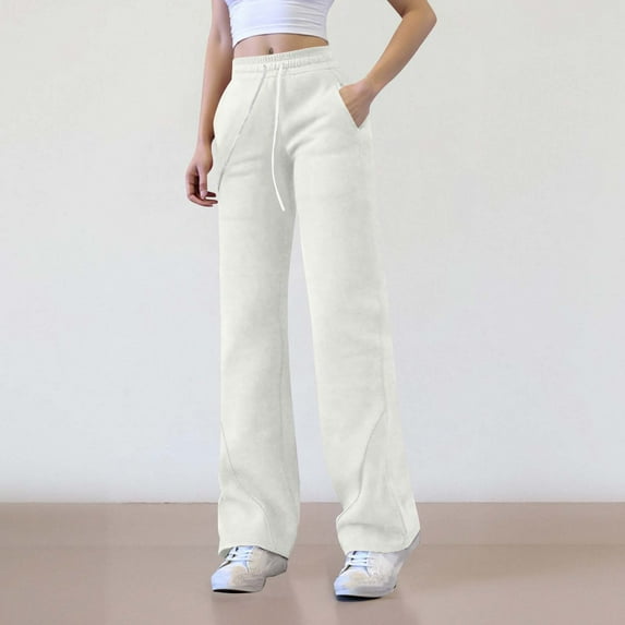 tarylea Sweatpants for Women Drawstring Straight Leg Trousers Elastic Waist Solid Color Pants with Pockets Casual Comfy Workout Pants