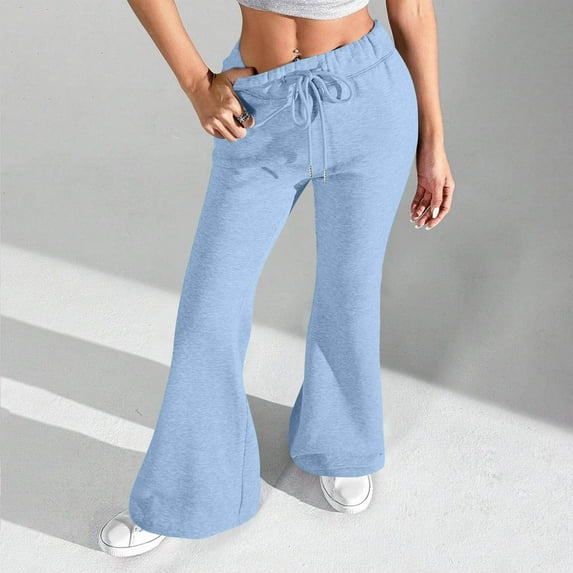 tarylea Sweatpants for Women Elastic Waist Drawstring Flare Pants Solid Color Bell Bottom Trousers Casual Loose Workout Pants