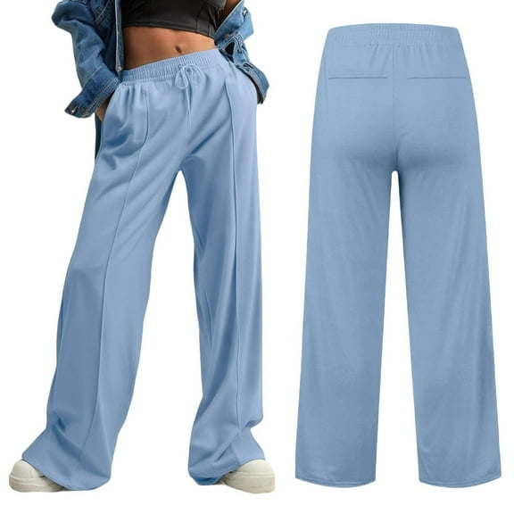 tarylea Sweatpants for Women Solid Color Wide Leg Trousers Elastic Waist Drawstring Pants Wih Pockets Casual Comfy Dailywear Pants