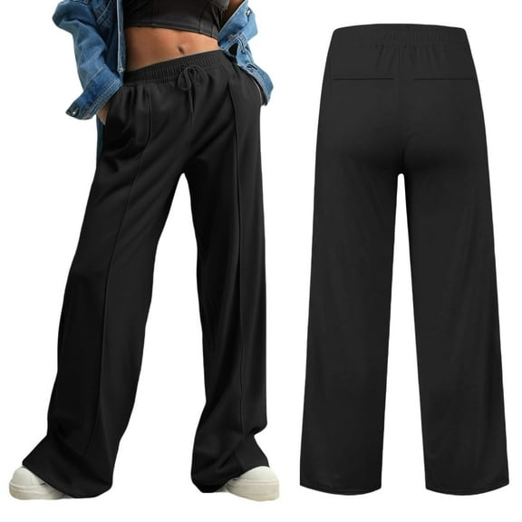 tarylea Sweatpants for Women Solid Color Wide Leg Trousers Elastic Waist Drawstring Pants Wih Pockets Casual Comfy Dailywear Pants