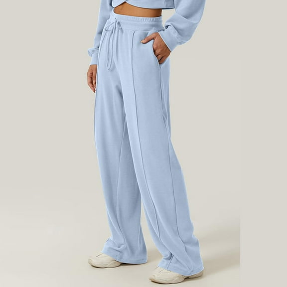 tarylea Sweatpants for Women Solid Color Wide Leg Trousers Elastic Waist Drawstring Pants With Pockets Casual Comfy Dailywear Pants