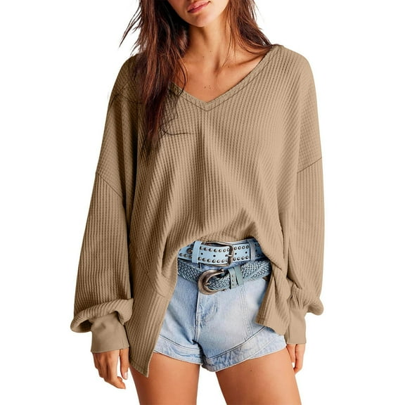 tarylea Sweatshirt for Women Long Lantern Sleeve V Neck Pullover Irregular Hem Loose Fall Tops Casual Dressy Blouse