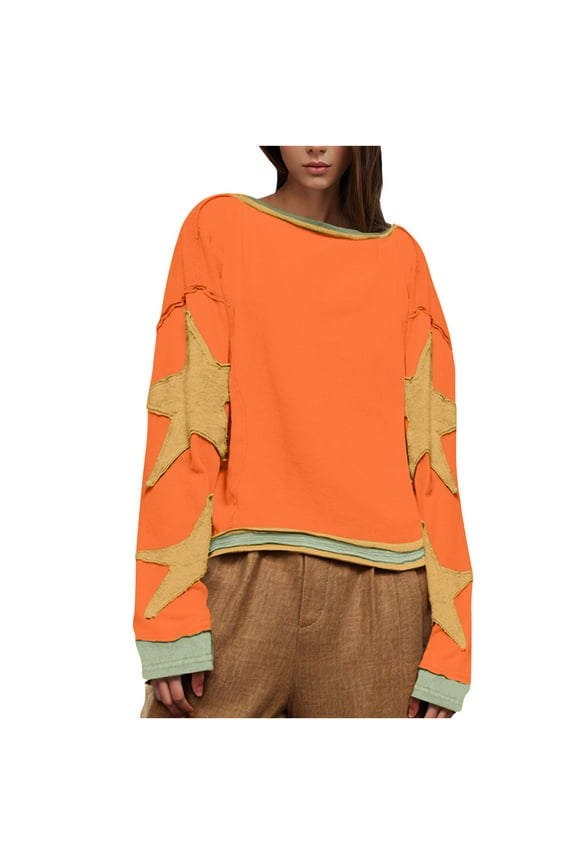 Sweatshirt for Women Long Sleeve Scoop Neck Pullover Color Blocked Loose Dressy Blouse Casual Cute Fall Tops