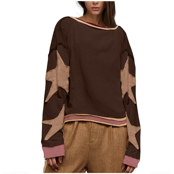 tarylea Sweatshirt for Women Long Sleeve Scoop Neck Pullover Color Blocked Loose Dressy Blouse Casual Cute Fall Tops