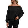 thumbnail image 1 of tarylea Sweatshirt for Women Shoulder Button off Shoulder Tops Long Sleeve Solid Color Pullover Casual Loose Dailywear, 1 of 3