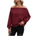 thumbnail image 1 of tarylea Sweatshirt for Women Shoulder Button off Shoulder Tops Long Sleeve Solid Color Pullover Casual Loose Dailywear, 1 of 3