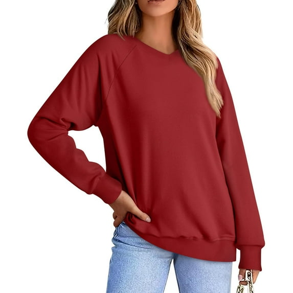 tarylea Sweatshirt for Women V Neck Long Sleeve Pullover Solid Color Loose Tops Casual Fall Basic Workout Dailywear Tops