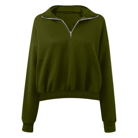 tarylea Sweatshirt for Women Zipper Turn down Collar Pullover Long Sleeve Solid Color Crop Tops Casual Loose Trendy Tops