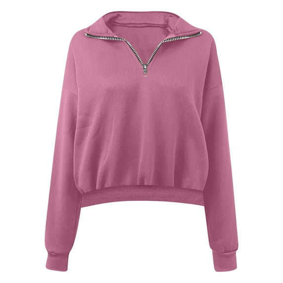 tarylea Sweatshirt for Women Zipper Turn down Collar Pullover Long Sleeve Solid Color Crop Tops Casual Loose Trendy Tops