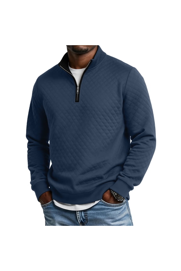 Sweatshirts for Men Long Sleeve Quarter Zip Standing Collar Textured Pullover Tops Casual Fall Trendy Tops