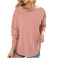 thumbnail image 1 of tarylea Sweatshirts for Women Scoop Neck Long Sleeve Pullover Solid Color Irregular Hem Tops Casual Loose Fall Basic Tops, 1 of 9