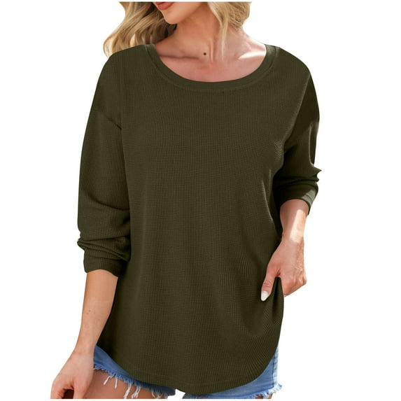 tarylea Sweatshirts for Women Scoop Neck Long Sleeve Pullover Solid Color Irregular Hem Tops Casual Loose Fall Basic Tops