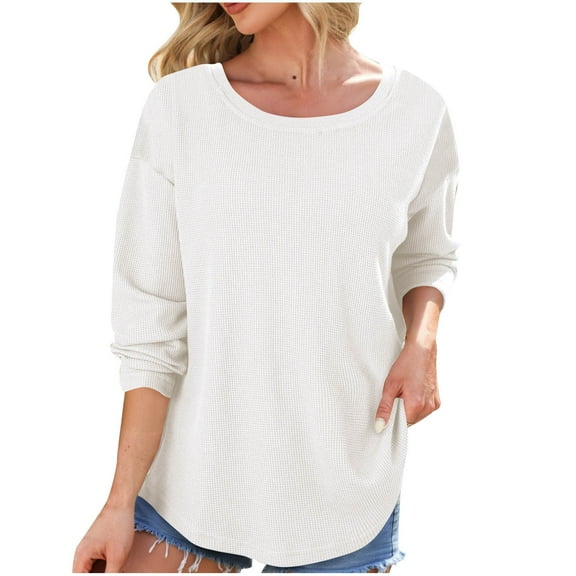 tarylea Sweatshirts for Women Scoop Neck Long Sleeve Pullover Solid Color Irregular Hem Tops Casual Loose Fall Basic Tops