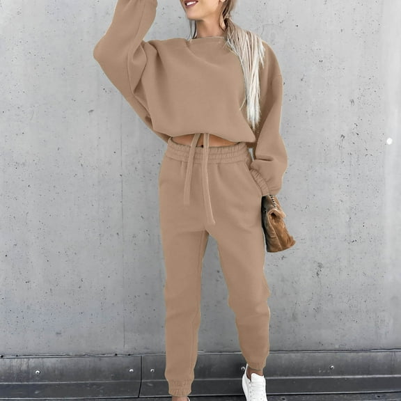 tarylea Sweatsuits for Womens 2 Piece Lounge Set Long Sleeve Drawstring Hem Sweatshirts Elastic Waist Cinch Bottom Pants Casual Fall Tracksuits