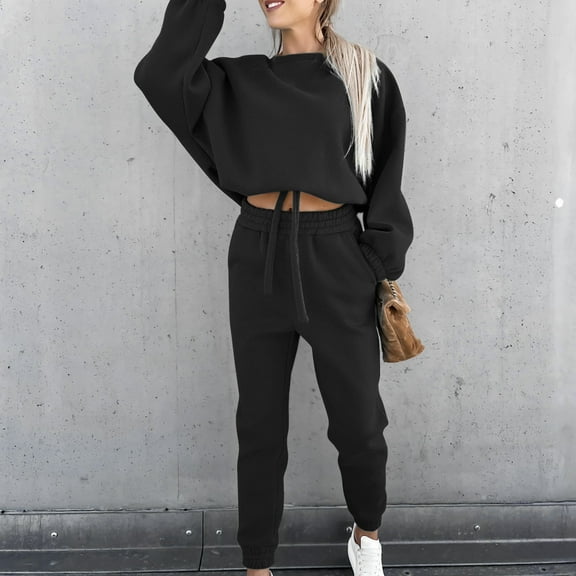 tarylea Sweatsuits for Womens 2 Piece Lounge Set Long Sleeve Drawstring Hem Sweatshirts Elastic Waist Cinch Bottom Pants Casual Fall Tracksuits