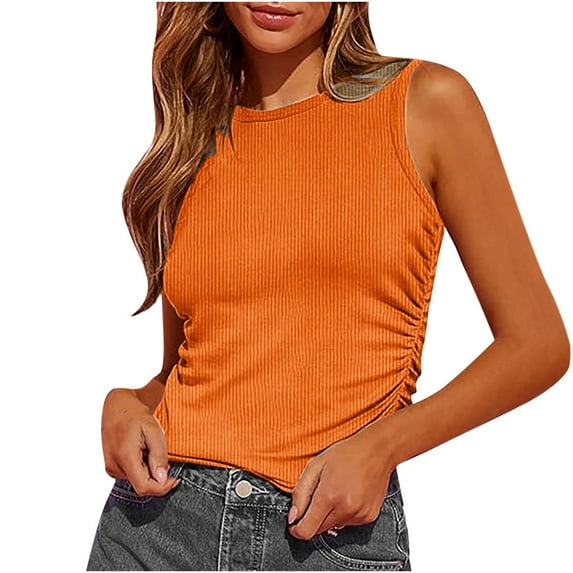 tarylea Tank Tops for Women Casual Sleeveless Shirts Crewneck Going out Tops Ribbed Knit Stretchy Slim Fitted Basic Tees