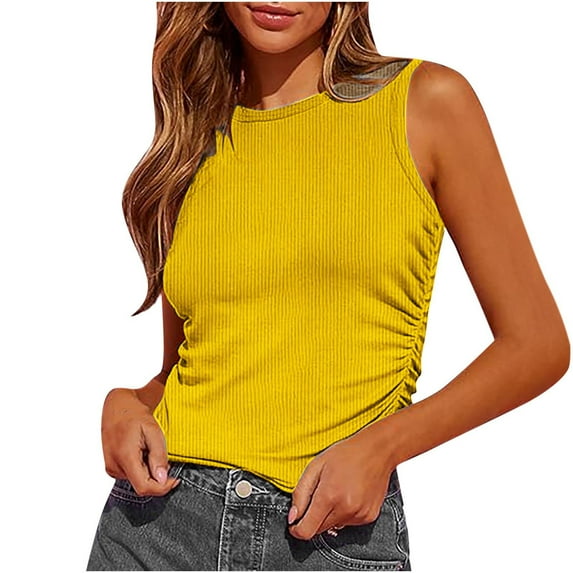 tarylea Tank Tops for Women Casual Sleeveless Shirts Crewneck Going out Tops Ribbed Knit Stretchy Slim Fitted Basic Tees