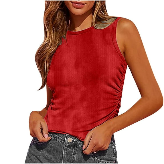 tarylea Tank Tops for Women Casual Sleeveless Shirts Crewneck Going out Tops Ribbed Knit Stretchy Slim Fitted Basic Tees