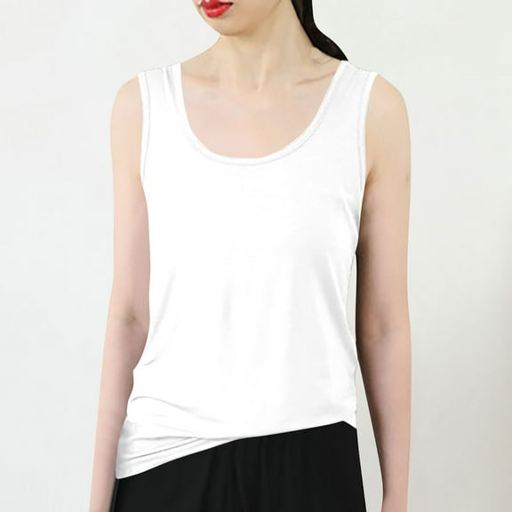 tarylea Tank Tops for Women Sleeveless Round Neck Tee Tops Casual Loose Summer Comfy Solid Color T-Shirts