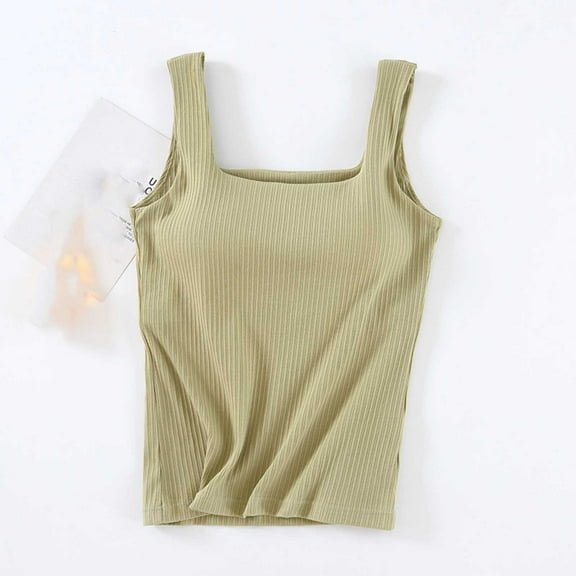 tarylea Tank Tops for Women Sleeveless Square Neck Ribbed Built in Bra Crop Tops Casual Summer Comfy Lounge Tops