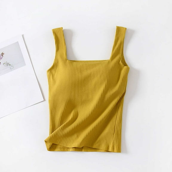 tarylea Tank Tops for Women Sleeveless Square Neck Ribbed Built in Bra Crop Tops Casual Summer Comfy Lounge Tops