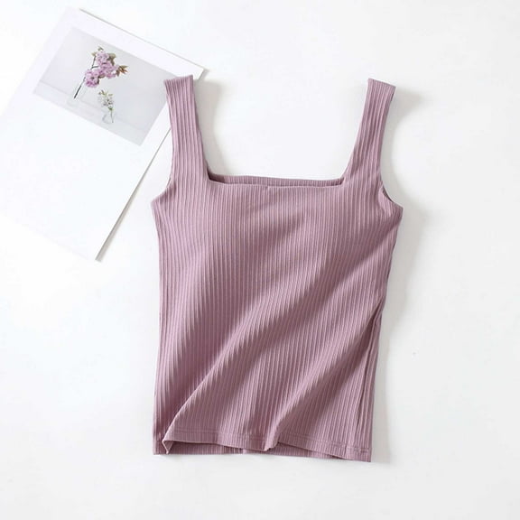 tarylea Tank Tops for Women Sleeveless Square Neck Ribbed Built in Bra Crop Tops Casual Summer Comfy Lounge Tops