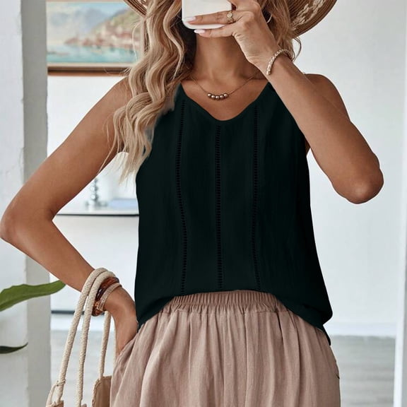 tarylea Tank Tops for Women Sleeveless V Neck Eyelet Tops Casual Loose Summer Breathable Lightweight T-Shirts
