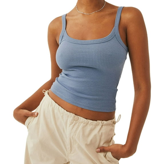 tarylea Tank Tops for Women Spaghetti Strap Square Neck Crop Tops Solid Color Slim Fitted Camisole Casual Summer Trendy Shirts