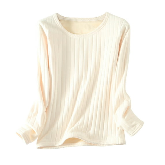 ZyeKqe Thermal Underwear for Women Fleece Lined Tops Solid Color Crew Neck Undershirts for Cold Weather