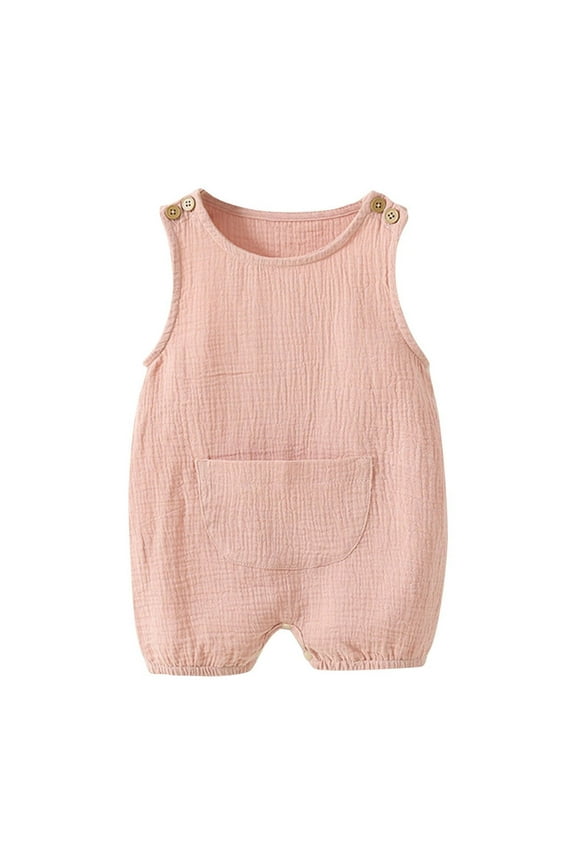 Toddler Baby Girl Boy Clothes Scoop Neck Wide Strap Rompers Sleeveless Elastic Shorts Jumpsuits Solid Color Lightweight Breathable Summer Romper for 0-12 Months