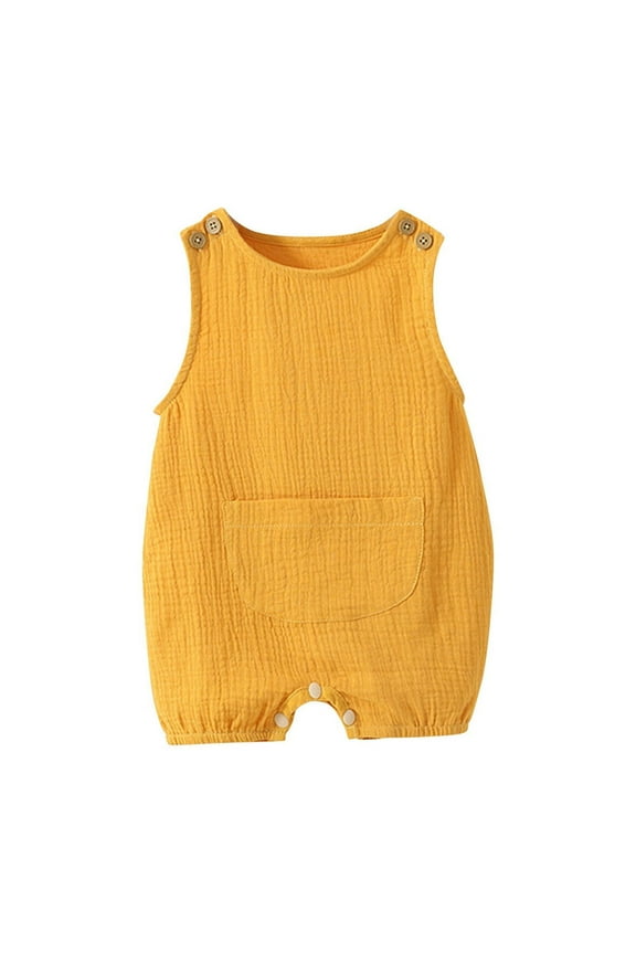 Toddler Baby Girl Boy Clothes Scoop Neck Wide Strap Rompers Sleeveless Elastic Shorts Jumpsuits Solid Color Lightweight Breathable Summer Romper for 0-12 Months