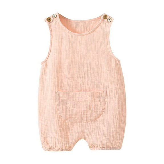 tarylea Toddler Baby Girl Boy Clothes Scoop Neck Wide Strap Rompers Sleeveless Elastic Shorts Jumpsuits Solid Color Lightweight Breathable Summer Romper for 0-12 Months
