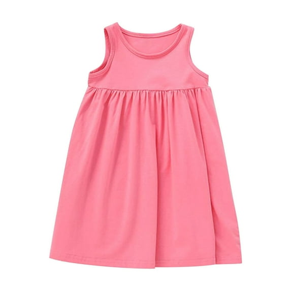tarylea Toddler Baby Girls Dresses Crew Neck Wide Strap Sleeveless Dresses Solid Color Pleated Casual Loose Dress Summer Lightweight Breathable Infant Dress for 1-8 Years