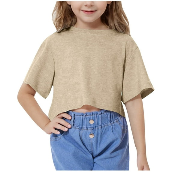 tarylea Toddler Clothes Girls Crop Top Short Sleeve T Shirts Solid Color Casual Summer Basic Tees