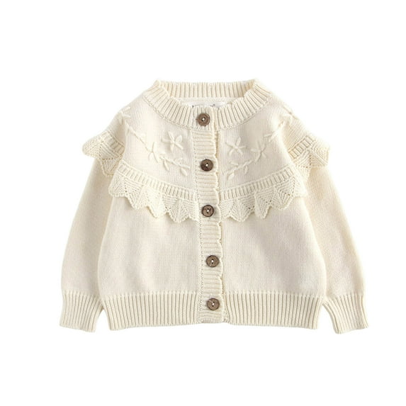 tarylea Toddler Girls Clothes Button down Crew Neck Cardigan Solid Color Long Sleeve Sweater Casual Loose Dressy Fall Infant Tops for 3 Months-3 Years