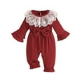 thumbnail image 1 of tarylea Toddler Girls Clothes Lace Blocked Long Flare Sleeve Rompers Cinch Bottom Ruffled Button Jumpsuits Casual Dressy Fall Outwear Outfits for 0-18 Months, 1 of 7